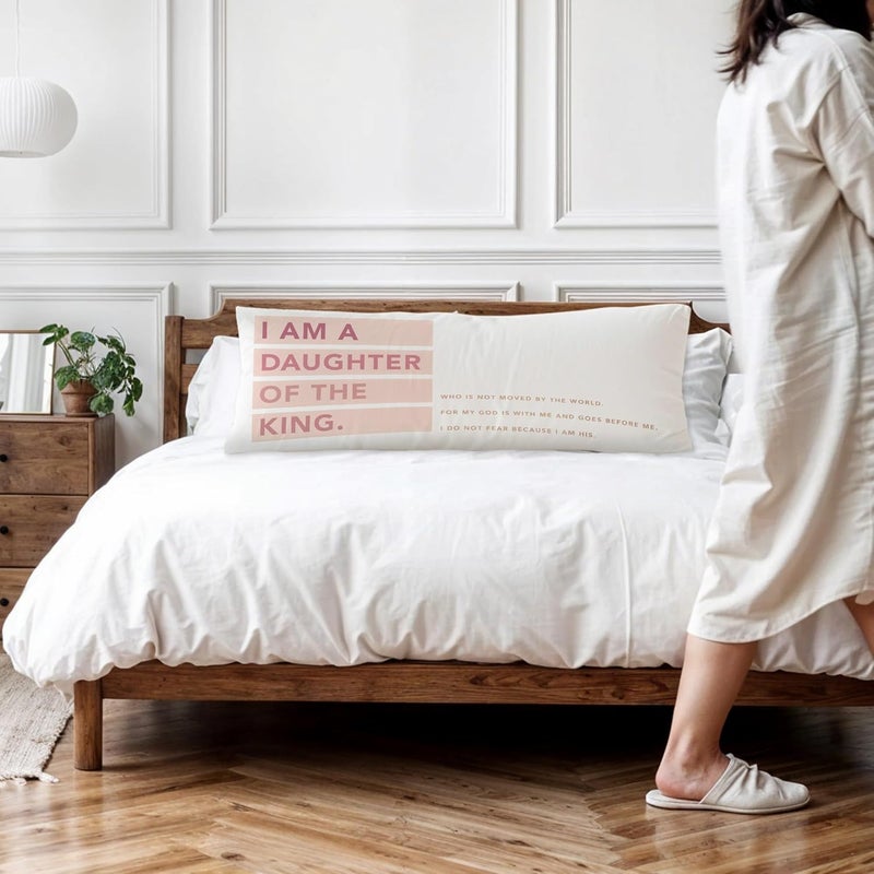 Exqcom Store Light Pink Christian Body Pillow Covers 20x54, Christian Home Decor, I Am a Daughter of The King Bible Scripture Religious Long Body Pillow Case Cover with Hidden Zipper for Women Teen Girls - Image 2